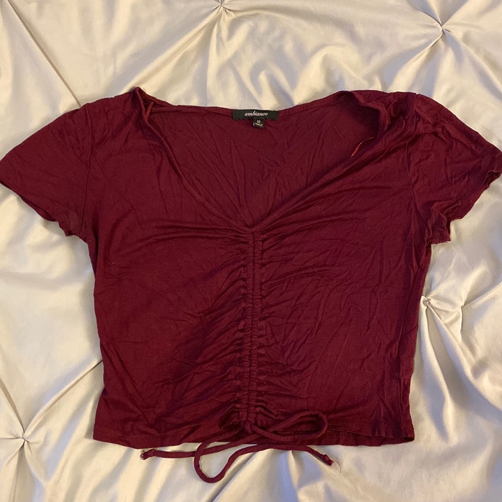 Burgundy crop top with adjustable scrunch